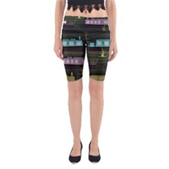 Narrow-boats-scene-pattern Yoga Cropped Leggings by Sudhe