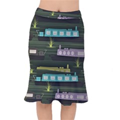 Narrow-boats-scene-pattern Short Mermaid Skirt by Sudhe