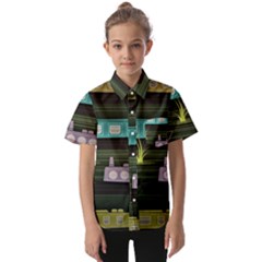 Narrow-boats-scene-pattern Kids  Short Sleeve Shirt