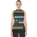 Narrow-boats-scene-pattern Mock Neck Shell Top View1