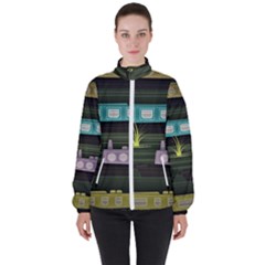 Narrow-boats-scene-pattern Women s High Neck Windbreaker by Sudhe