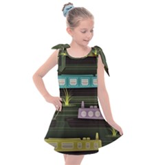 Narrow-boats-scene-pattern Kids  Tie Up Tunic Dress by Sudhe