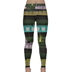 Narrow-boats-scene-pattern Lightweight Velour Classic Yoga Leggings by Sudhe