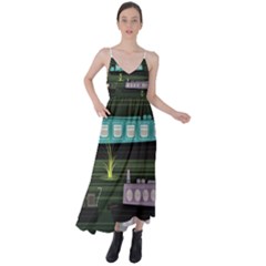 Narrow-boats-scene-pattern Tie Back Maxi Dress by Sudhe