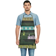 Narrow-boats-scene-pattern Kitchen Apron by Sudhe