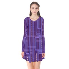 Background-non-seamless-pattern Long Sleeve V-neck Flare Dress