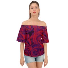 Roses-red-purple-flowers-pretty Off Shoulder Short Sleeve Top by Sudhe