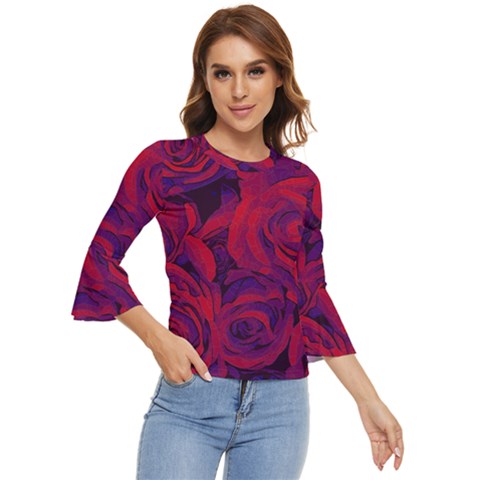 Roses-red-purple-flowers-pretty Bell Sleeve Top by Sudhe