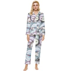 Compass-direction-north-south-east Womens  Long Sleeve Pocket Pajamas Set