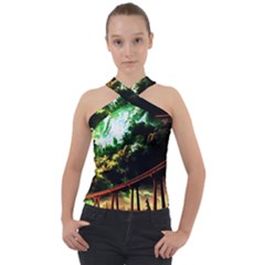 Science-fiction-forward-futuristic Cross Neck Velour Top