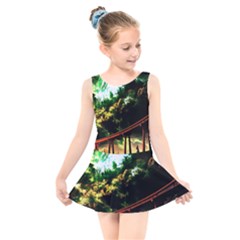 Science-fiction-forward-futuristic Kids  Skater Dress Swimsuit by Sudhe