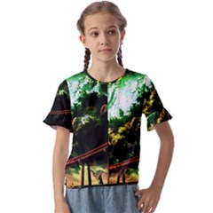 Science-fiction-forward-futuristic Kids  Cuff Sleeve Scrunch Bottom Tee