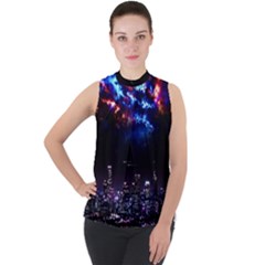 Science-fiction-sci-fi-forward Mock Neck Chiffon Sleeveless Top by Sudhe