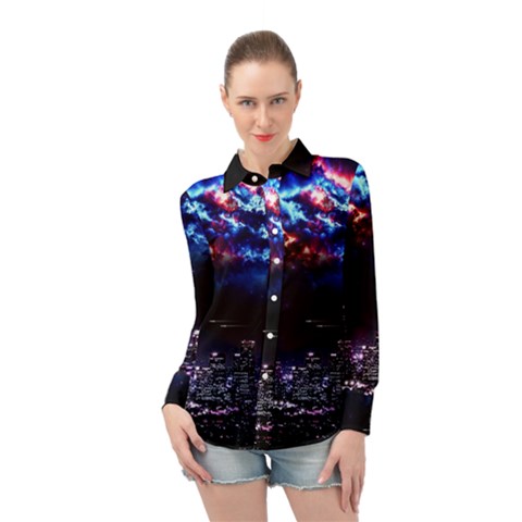 Science-fiction-sci-fi-forward Long Sleeve Chiffon Shirt by Sudhe