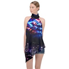 Science-fiction-sci-fi-forward Halter Asymmetric Satin Top by Sudhe