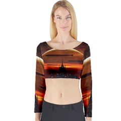 Science-fiction-digital-illustration Long Sleeve Crop Top by Sudhe