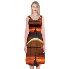 Science-fiction-digital-illustration Midi Sleeveless Dress by Sudhe