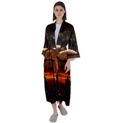 Science-fiction-digital-illustration Maxi Satin Kimono by Sudhe