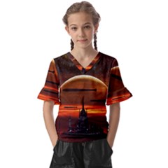 Science-fiction-digital-illustration Kids  V-neck Horn Sleeve Blouse