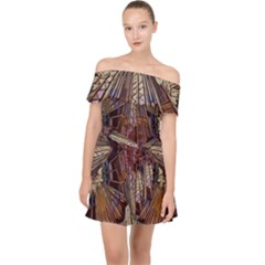 Abstract-design-backdrop-pattern Off Shoulder Chiffon Dress by Sudhe