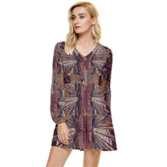 Abstract-design-backdrop-pattern Tiered Long Sleeve Mini Dress