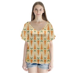 Pattern-carrot-pattern-carrot-print V-neck Flutter Sleeve Top by Sudhe