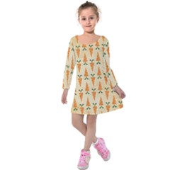 Pattern-carrot-pattern-carrot-print Kids  Long Sleeve Velvet Dress by Sudhe