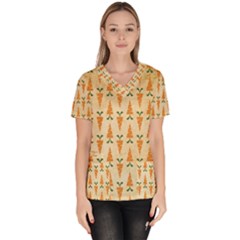 Pattern-carrot-pattern-carrot-print Women s V-neck Scrub Top by Sudhe