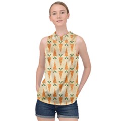 Pattern-carrot-pattern-carrot-print High Neck Satin Top by Sudhe