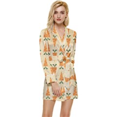 Pattern-carrot-pattern-carrot-print Long Sleeve Satin Robe by Sudhe