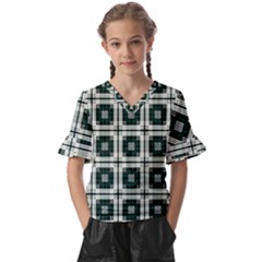 Pattern-design-texture-fashion Kids  V-neck Horn Sleeve Blouse