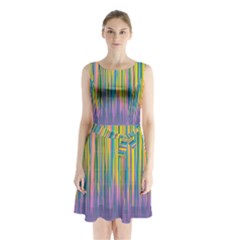 Background-colorful-texture-bright Sleeveless Waist Tie Chiffon Dress by Sudhe