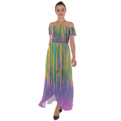 Background-colorful-texture-bright Off Shoulder Open Front Chiffon Dress by Sudhe