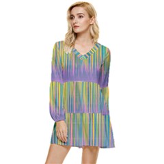 Background-colorful-texture-bright Tiered Long Sleeve Mini Dress