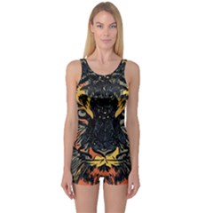 Tiger-predator-abstract-feline One Piece Boyleg Swimsuit by Sudhe