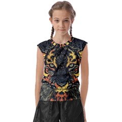 Tiger-predator-abstract-feline Kids  Raglan Cap Sleeve Tee by Sudhe