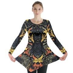 Tiger-predator-abstract-feline Long Sleeve Tunic  by Sudhe