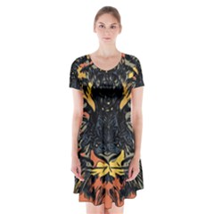 Tiger-predator-abstract-feline Short Sleeve V-neck Flare Dress by Sudhe