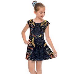 Tiger-predator-abstract-feline Kids  Cap Sleeve Dress by Sudhe