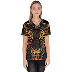 Tiger-predator-abstract-feline Women s V-neck Scrub Top by Sudhe