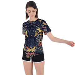 Tiger-predator-abstract-feline Asymmetrical Short Sleeve Sports Tee by Sudhe