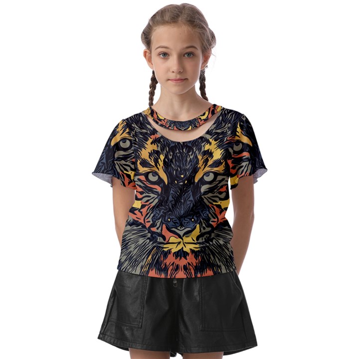 Tiger-predator-abstract-feline Kids  Front Cut Tee