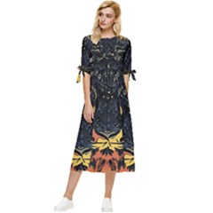 Tiger-predator-abstract-feline Bow Sleeve Chiffon Midi Dress