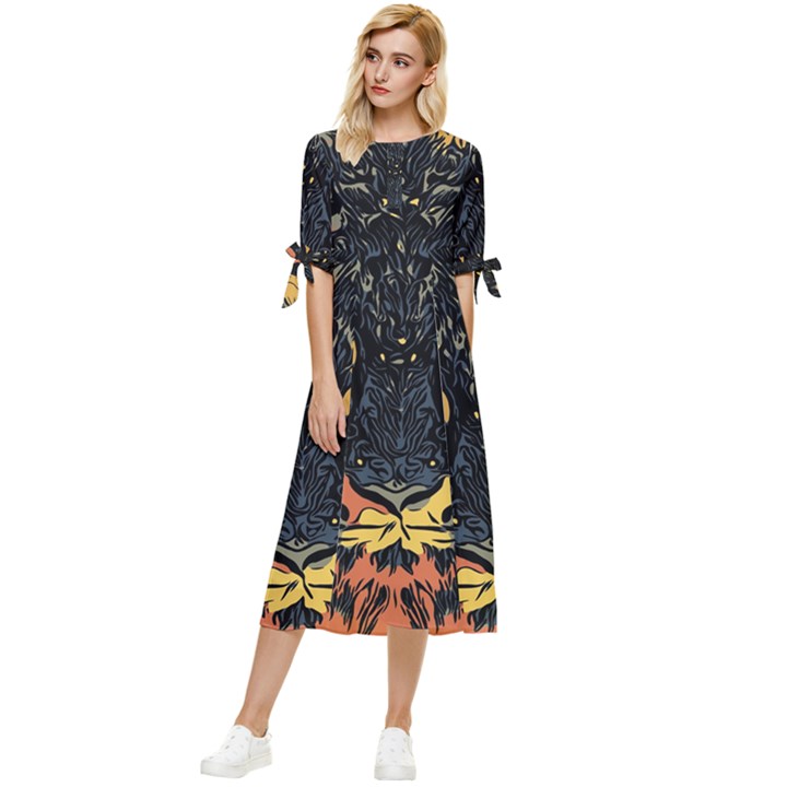 Tiger-predator-abstract-feline Bow Sleeve Chiffon Midi Dress