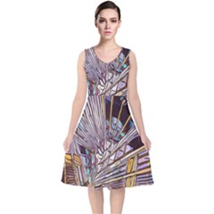 Abstract-drawing-design-modern V-neck Midi Sleeveless Dress  by Sudhe