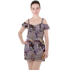 Abstract-drawing-design-modern Ruffle Cut Out Chiffon Playsuit by Sudhe