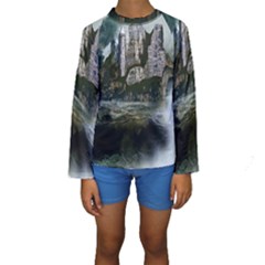 Sea-island-castle-landscape Kids  Long Sleeve Swimwear by Sudhe