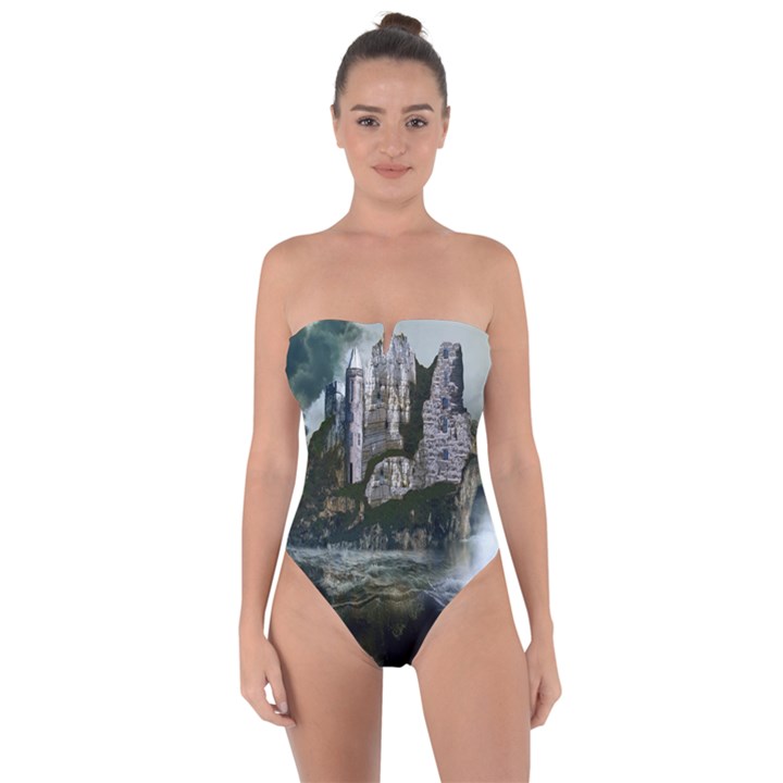 Sea-island-castle-landscape Tie Back One Piece Swimsuit