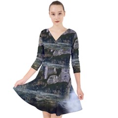 Sea-island-castle-landscape Quarter Sleeve Front Wrap Dress by Sudhe