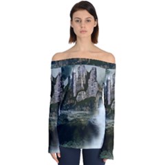 Sea-island-castle-landscape Off Shoulder Long Sleeve Top by Sudhe